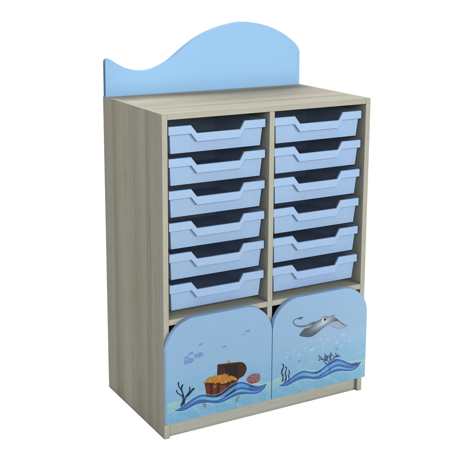 Універсальна стінка з фотодруком, "Морські пригоди" ел. №4, з відділ. для лотків та 2-ма шухлядами, матеріал корпусу- ЛДСП, АЛМАНТ, 702х400х1070 мм (1270 мм)